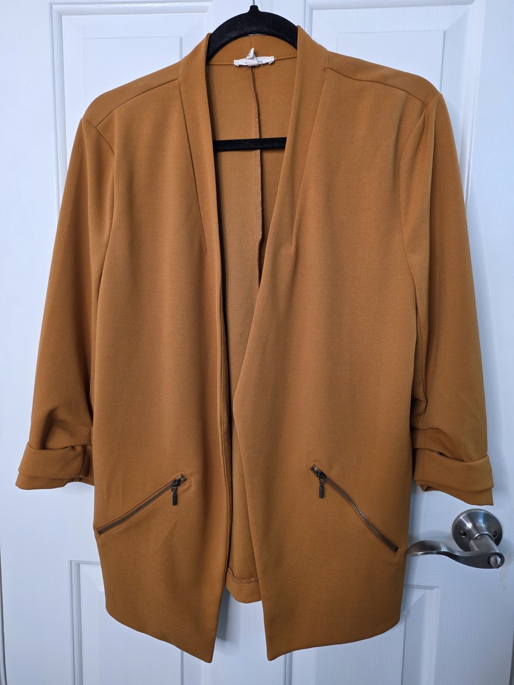 Womens Open Front Blazer Jacket - Camel